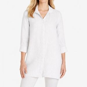Foxcroft Linen Heritage No Iron Tunic Top Size Sterling White 3/4 Sleeve